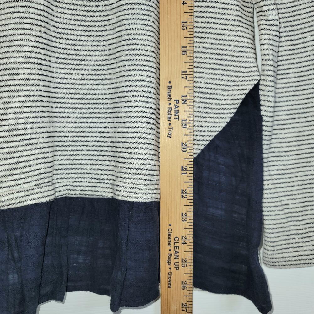 Mystree Tunic Sweater Top Long Sleeve Stripe Large White Navy Knit Mix Media - Picture 10 of 10